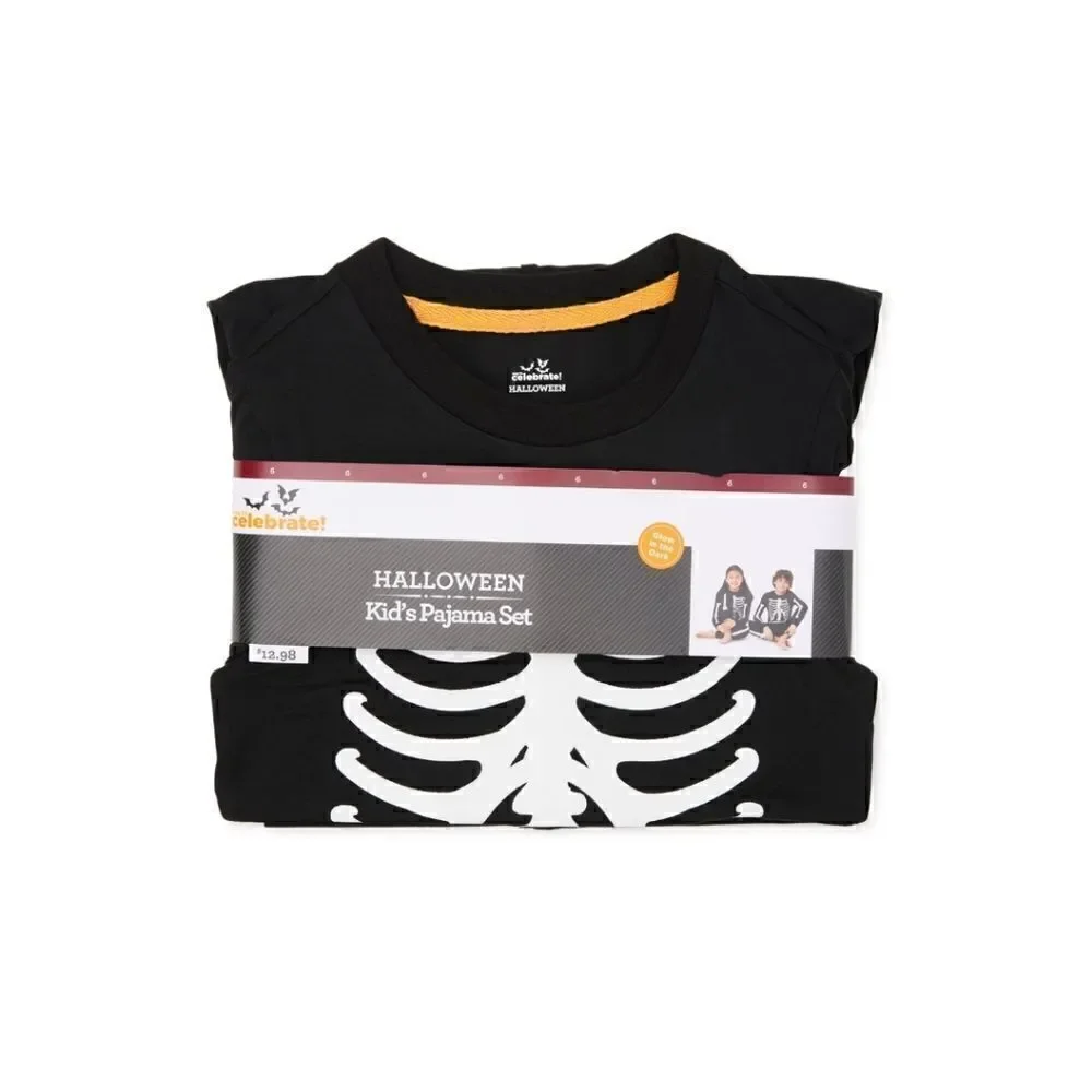 Copy. Nwt Kids Glow In The Dark Halloween Skeleton 2 Piece Pajama Set